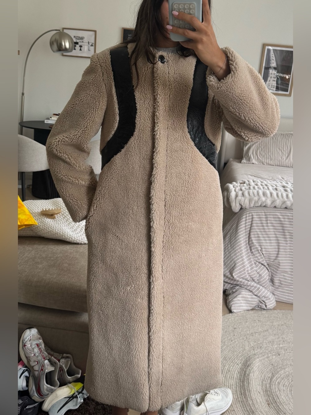 Saint Art New York Beige & Black Wool-Blend Women's Coat Size S